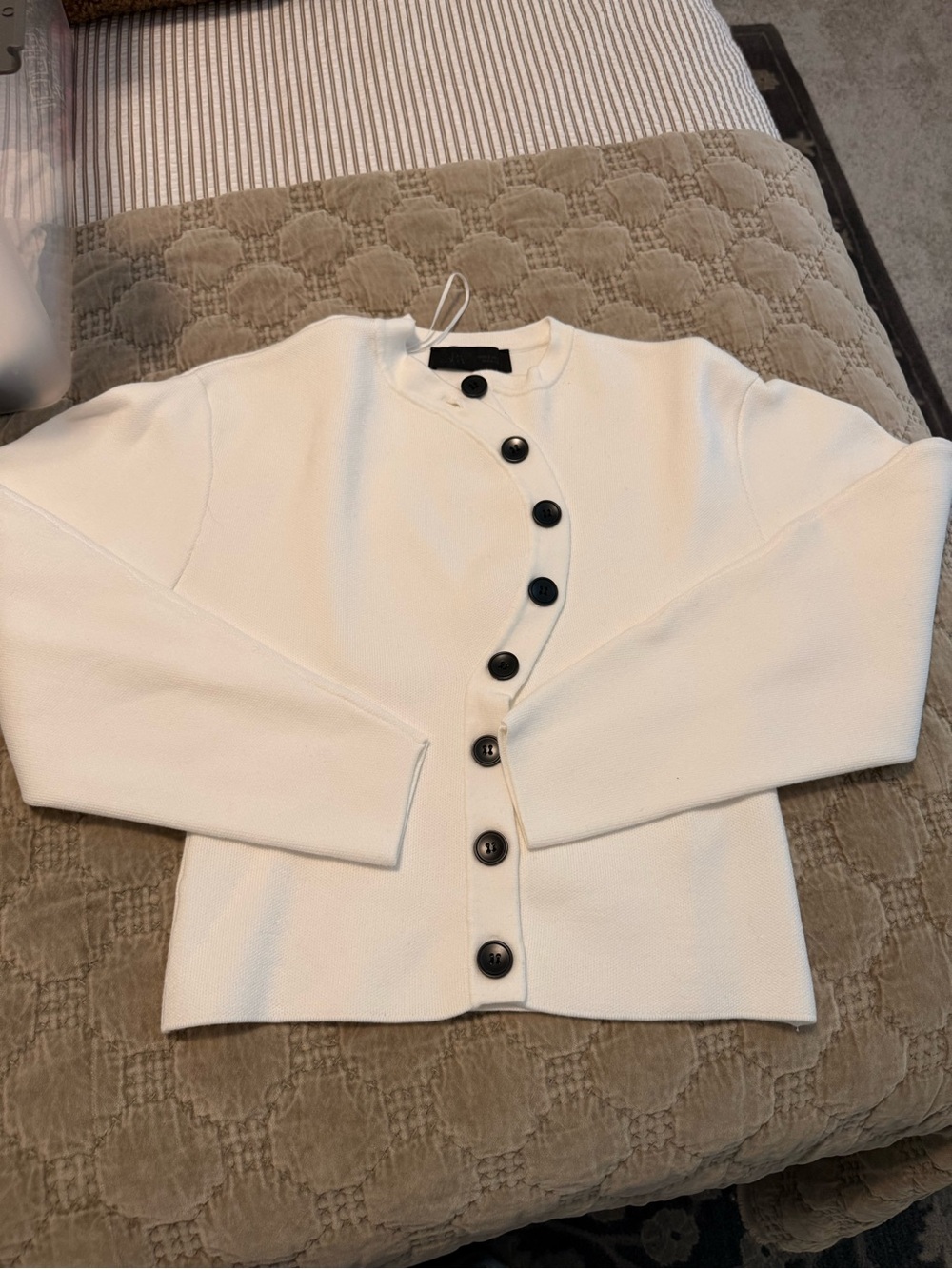 Zara Cream Knit Cardigan with Asymmetric Black Buttons
